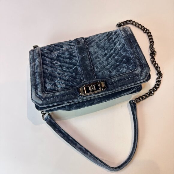 Rebecca Minkoff Love Crossbody Bag – Blue Velvet with Gunmetal Hardware - Picture 1 of 3
